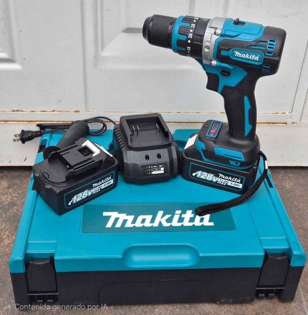 Taladro Percutor Inalámbrico Makita 128V Brushless con 2 Baterías